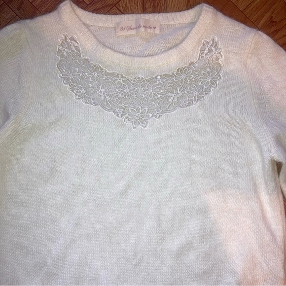 31 Sons De Mode Demodé Angora Mix Fuzzy Sweater Ivory Lace Collar Japan Size 36 - Picture 3 of 5